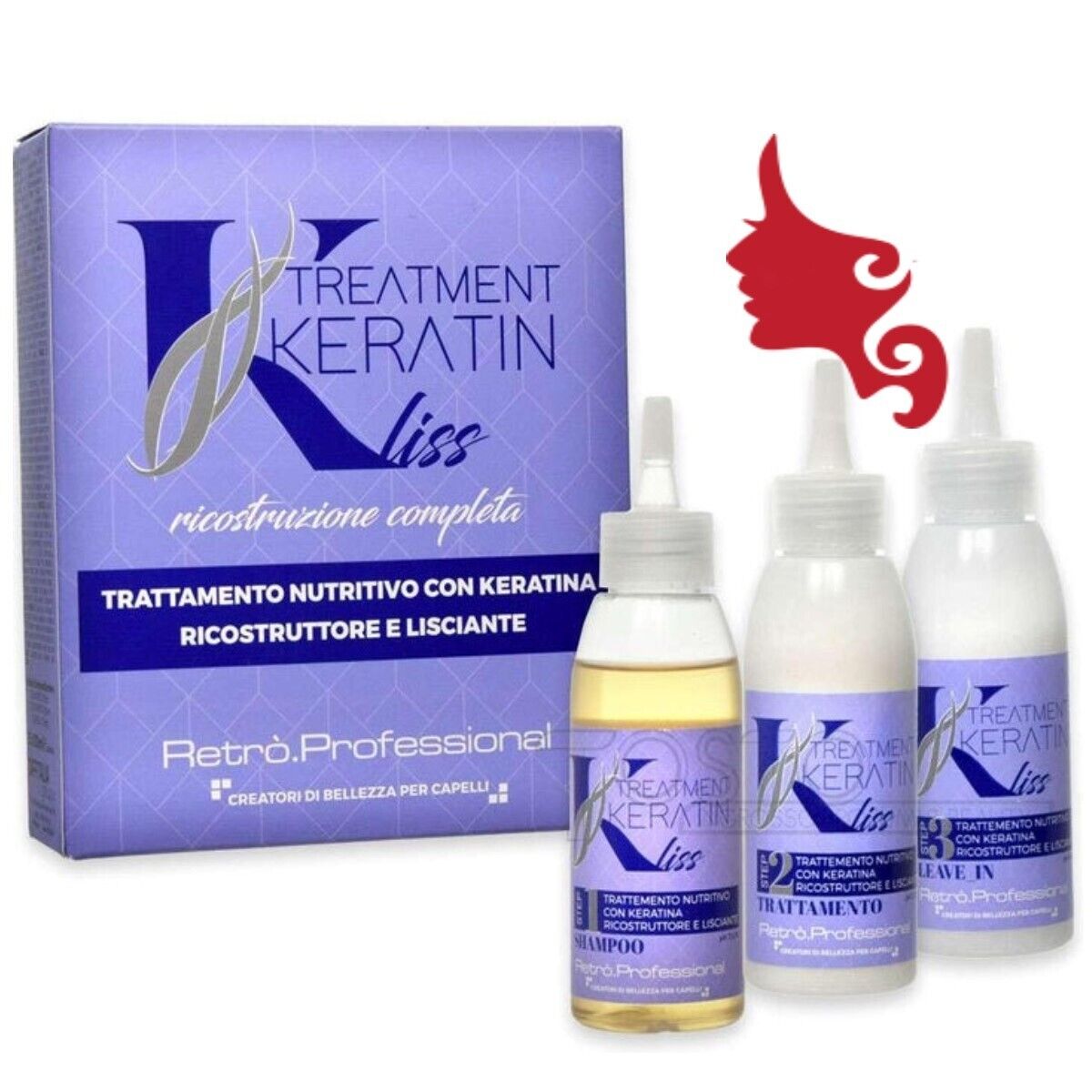 KERATIN LISS Treatment Kit Retrò 3 x 100 ml Ristrutturante e Lisciante