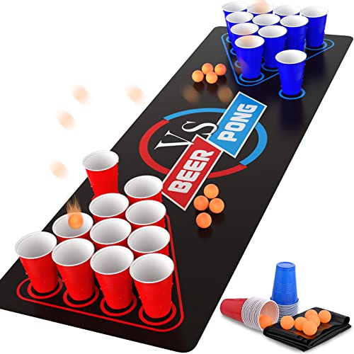 Cieex Games, Ping Pong Kit Include Game Mat, Tazze Di Birra Pong, Palle, Completo Fun Game Pack Per Adulti Per Feste Tornei Bbq Partito
