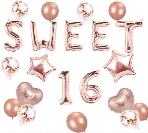 Jevenis Rose Gold Sweet 16 Palloncini Sweet 16 Banner Balloons Sweet Sixteen Decoration Decorazione 16 ° Compleanno Sweet 16 Decorazione Per Feste