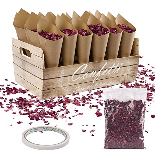 Bofunx 30Pcs Coni Riso Matrimonio Kraft Coni Portariso Portaconfetti Scatoline Bomboniere Con Coriandoli Naturali Rose Per Matrimonio Nozze Comunione