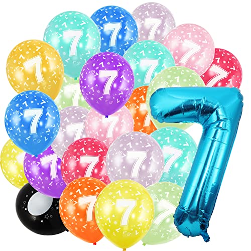 Palloncini Oro Il 7° Compleanno, Palloncini Numerati (7 Anni), Palloncini In Alluminio E 20 Palloncini 30Cm, Decorazioni Per Il 7° Compleanno,