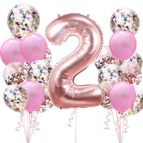 Palloncini Compleanno Oro Rosa Per 2 Anni Bambina Ragazze: 40" Numero 2 Giganti Elio Gonfiabili Numeri Palloncini 100Cm,Pink Palloncino Coriandoli Bal