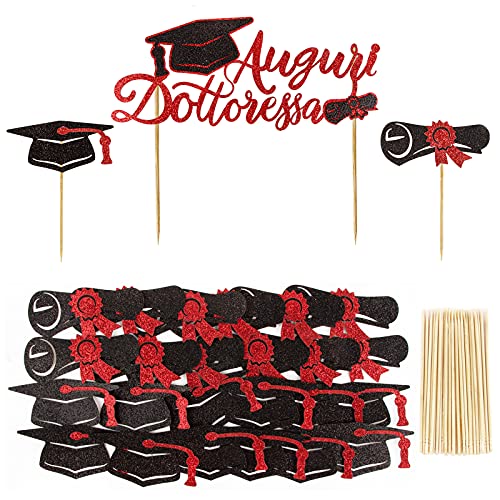 25Pz Toppers Laurea Per Torta Auguri Dottoressa Rosso Segnaposto Decorazione Cupcakes Toppers Addobbi Gadget Per Festa Laurea Graduation