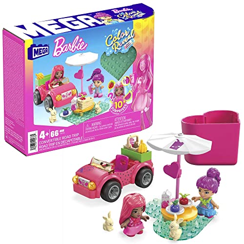 Mega Barbie - Color Reveal Cabrio Amiche In Viaggio, Include Una Cabrio, Due Mini Bambole, 2 Coniglietti, Profumi E 10+ Soprese Da Costruire, Giocatto