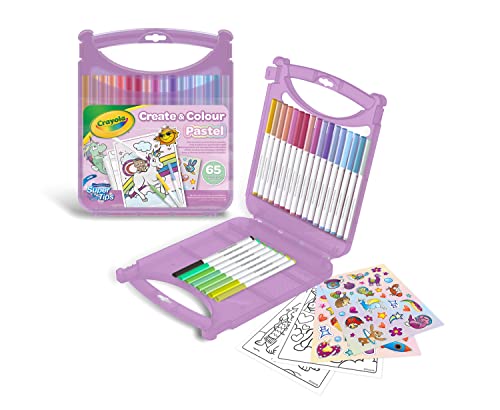 Crayola Pastel - Set Valigetta Pennarelli Lavabili Supertips, 65 Pezzi, Colori Assortiti Pastello, Attività Creativa E Regalo Per Bambini, Da 4 Anni
