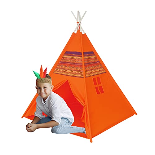 Happy Sun Tenda Indiani Deluxe Tenda Per Bambini, Tenda Gioco Per Bambini. Misure 120X120X150Cm. Tenda Pieghevole Con Pali In Legno. Minimo Ingombro.