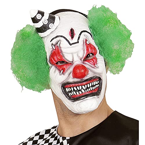 "Killer Clown Half Face Mask With Hair & Mini Hat" -