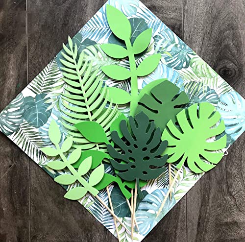 Jevenis 7 Pcs Foglie Tropicali Cake Topper Tropical Wedding Cake Topper Verde Foglia Di Palma Cake Topper Per Giungla Tema Festa Di Compleanno Decor S