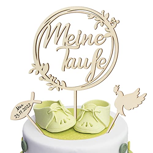 3 Pz Cake Topper Per Torta Battesimo Topper Cupcake Scritte Tedesche Meine Taufe Piccione Pesce Decorazioni Torta Battesimo Comunione Festa Compleanno