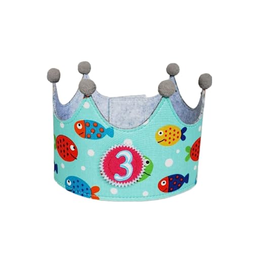 Pandiui23 Corona Per Compleanno, Corona In Tessuto, Corona Feste Per Bambini, Corona Re, Corona Bambole Con Numeri Da 1 A 5 (Pesci)