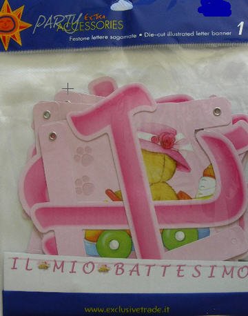 Festone Il Mio Battesimo Con Orsetto Rosa 2,81 Mt
