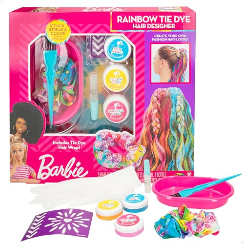 Colorbaby Barbie 48430 - Set Di Capelli Arcobaleno, Stoppini Colorati Da Ragazza, Tintura Lavabile, Guanti, Solette, Contenitore, Pennello, Gomma E Tr