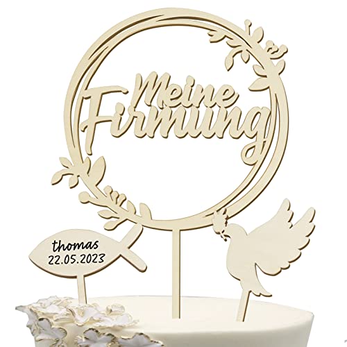 3 Pz Cake Topper Cresima Topper Per Torta Scritte Tedesco Meine Firmung Topper Cupcake Piccione Pesce Legno Decorazioni Torta Cresima Comunione Baby S