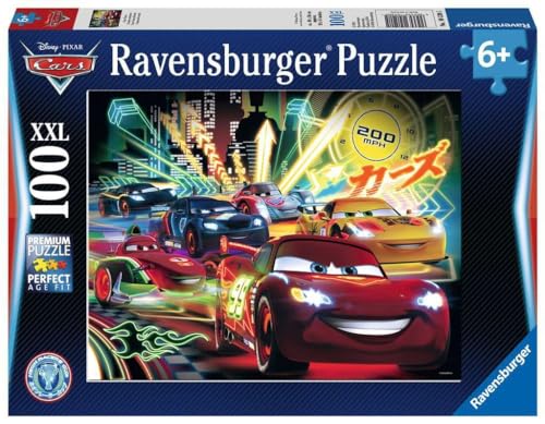Ravensburger 10520 Cars Neon Racers Disney, Puzzle 100 Pezzi Xxl