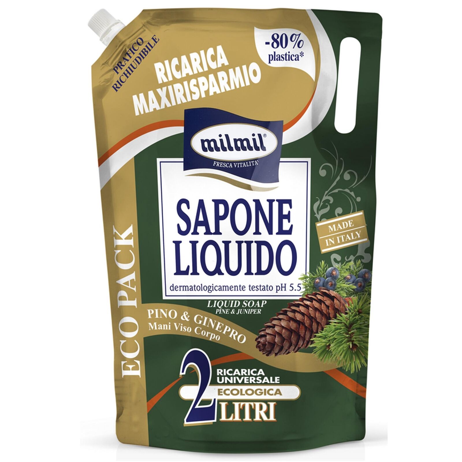 MIL MIL SAPONE LIQUIDO RICARICA BUSTA PINO E GINEPRO 2000ML