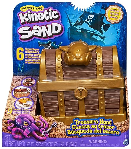 Kinetic Sand, Playset Caccia Al Tesoro, Con 567Gr Di Sabbia Marrone E Dorata Scintillante, 9 Tesori Nascosti Da Trovare, Giocattoli Per Bambini E Bamb
