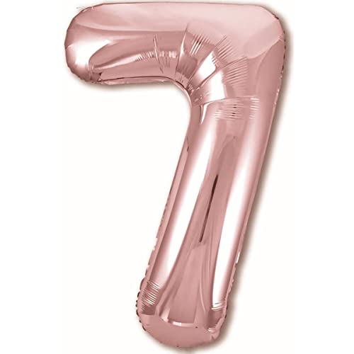 Palloncino 7° Compleanno Numero 7 Gigante Rosa Oro, Palloncino Xxl Di 100 Cm. Decorazione Compleanno Bimba. Ad Aria O Ad Elio.