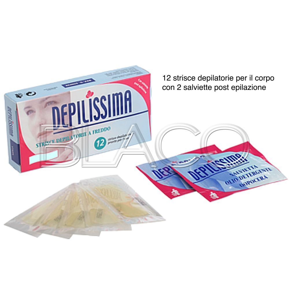 STRISCE DEPILAZIONE CORPO DEPILISSIMA 12 STRISCETTE CERA A FREDDO 2 SALVIETTE