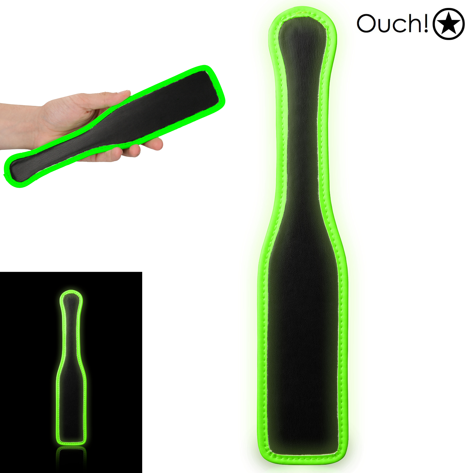 Scluacciatore in Fintapelle Nere e Verde Neon Ouch! Glow in the Dark Bondage
