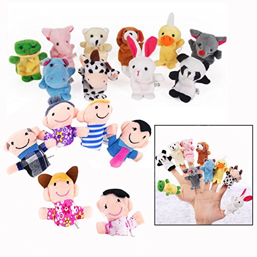 Xrten 16 Pezzi Marionette Dita,Burattini A Dito Finger Puppets In Velluto Con 10 Animali E 6 Famiglie