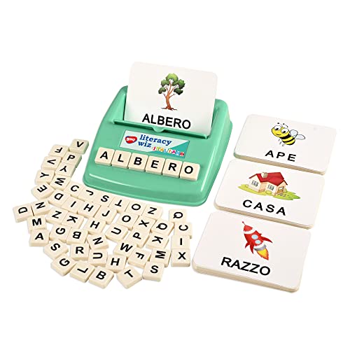 Bohs Juego De Ortografía En Italiano - Ve Y Oculta La Ortografía - 60 Tarjetas Flash - Juguetes Educativos Para El Aprendizaje De Idiomas En Preescola