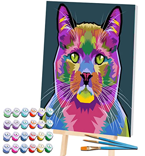 Splat Planet Gatto Pittura Con Numeri Incorniciati, Colori Fluorescenti Al Neon, Colorare Per Numeri, Pittura Per Arte Da Parete, Kit Di Pittura Per N