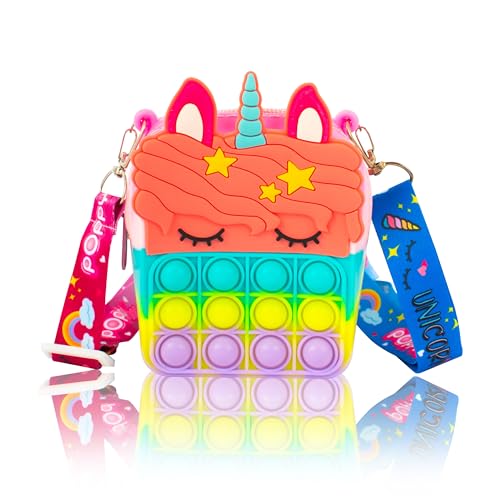 Chimpanzee Poppy Bag Borsa Unicorno Pop It – Borsetta Bambina, Fidget Toy, Antistress Bambini, Giocattolo Sensoriale, Borsette Tracolla Unicorni, Gadg