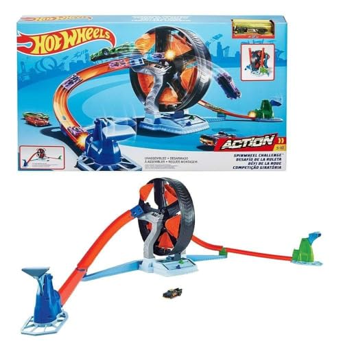 Hot Wheels - Playset Sfida Rotante Con Lanciatori, Ruota Girevole E 2 Macchinine, Giocattolo Per Bambini 5+ Anni, Gjm77