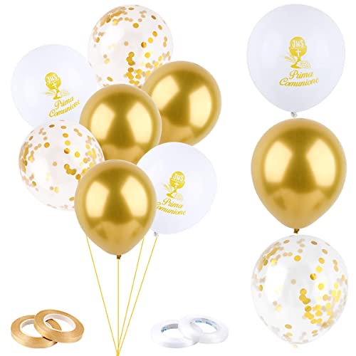 60Pz Palloncini Prima Comunione Oro Bianco Calice Natstro Addobbi Decorativo Per Festa Comunione Cresima Battesimo Compleanno