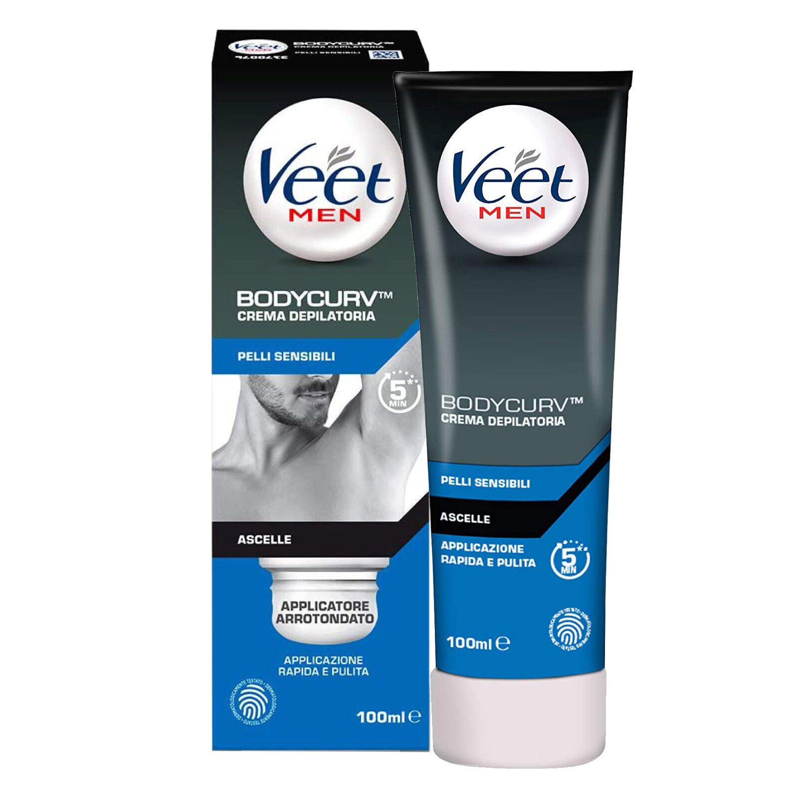 Veet Men Crema Depilatoria Ascelle per Uomo Pelli Sensibili BodyCurv - 100 ml