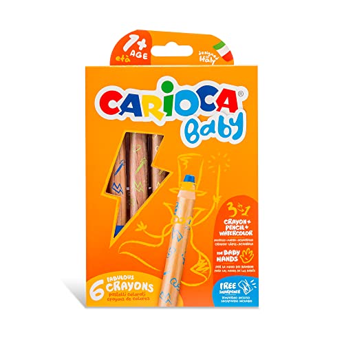 Carioca Baby Crayons 3In1, Pastelloni Colorati Super Lavabili Per Bambini 3 In 1, Matite Colorate E Pastelli A Cera Acquerellabili, Colori Assortiti,