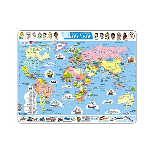 Larsen K1 La Mappa Politica Mondiale, Edizione Tedesco, Puzzle Incorniciato Con 107 Pezzi