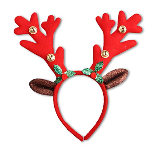 Cerchietto Con Corna Di Renna, Per Feste Di Natale E Pasqua, Con Corna Di Cervo E Campanelle, Fascia Con Orecchie Di Renna, Rosso, Medium