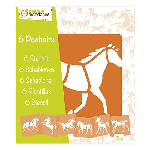 Avenue Mandarine 42644O - Kit Di 6 Stencils 15,4X22,3 Cm Con Istruzioni Incluse, Cavalli