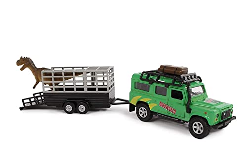Kids Globe Land Rover Vehicle With Dinosaur On Trailer (The Cast, Pullback; 29 Cm) 520178