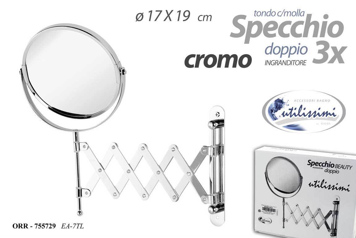SPECCHIO DOPPIO 3X Estendibile A MOLLA BAGNO BEAUTY TRUCCO METALLO PARETE 17*19