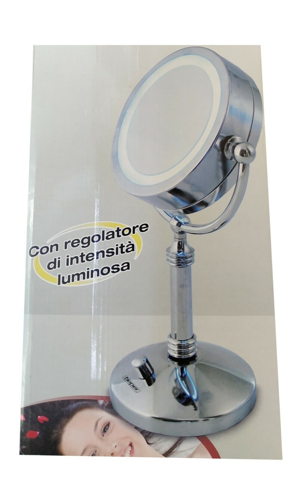 BEPER 40.941A DOPPIO SPECCHIO LUMINOSO GIREVOLE 360° REG. DI INTENSITA' LUMINOSA