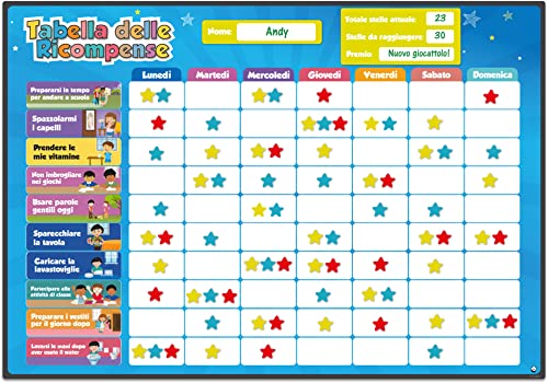 Tabella Delle Ricompense Per Bambini. La Tabella Magnetica Star Stimola I Bambini A Comportarsi Bene. Include 80+ Faccende Domestiche E 300 Stelle - V