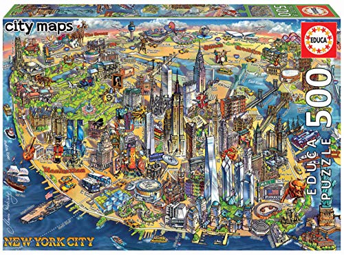 Educa - Puzzle Da 500 Pezzi Per Adulti | New York City Map. Misura: 48 X 34 Cm. Include Colla Fix Puzzle. Consigliato A Partire Dai 14 Anni (18453)
