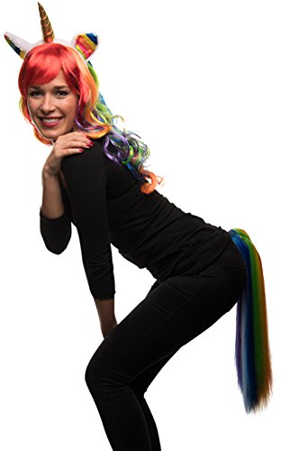 Balinco Set Di Costumi Da Unicorno Composto Da Parrucca Di Unicorno Arcobaleno + Cerchietto Di Unicorno + Coda Di Cavallo Di Unicorno Per Donna E Uomo