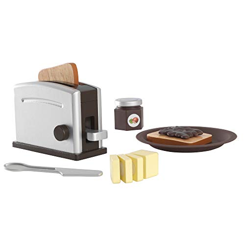 Kidkraft Set Tostapane Giocattolo Espresso In Legno, Set Mini Elettrodomestici Con Cibo Giocattolo Per Cucina Per Bambini, Accessori Cucina Bambini, 6