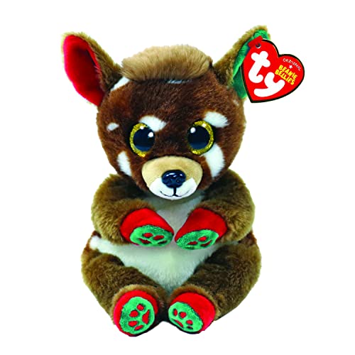 Ty - Peluche - Beanie Bellies Speciale Natale - Renna - Juno - Marrone - Pupazzo Con Morbido Pancino E Occhioni Dorati Glitter - I Peluche Morbidi E C