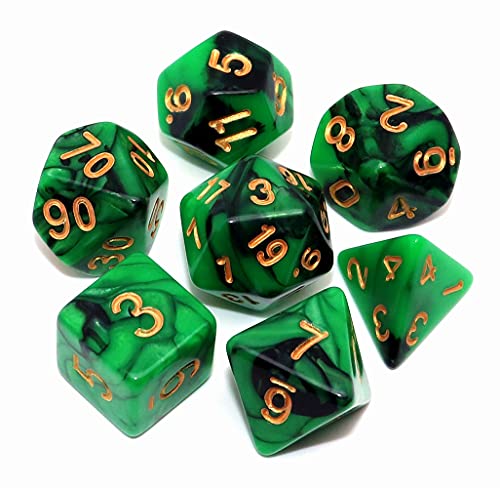Set Di Dadi Neri E Verdi Per Dungeon E Dragons, Set Di 7 Dadi Per Giochi Di Ruolo
