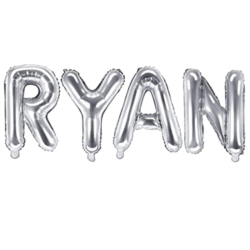 Palloncino Foil Mylar Argento Scritta Nome Ryan 35 Cm