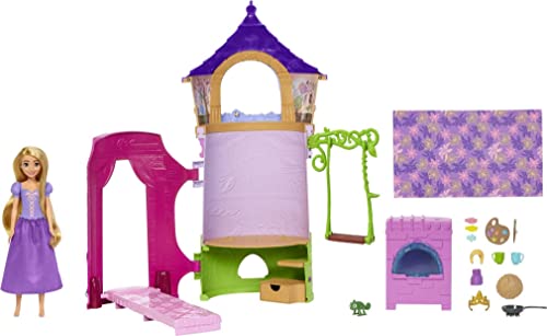 Disney Princess - Rapunzel'S Tower Playset, Bambola Rapunzel Snodata E Torre Playset Per Giocare A 360°, 6 Aree Gioco E Tanti Accessori, Giocattolo Pe