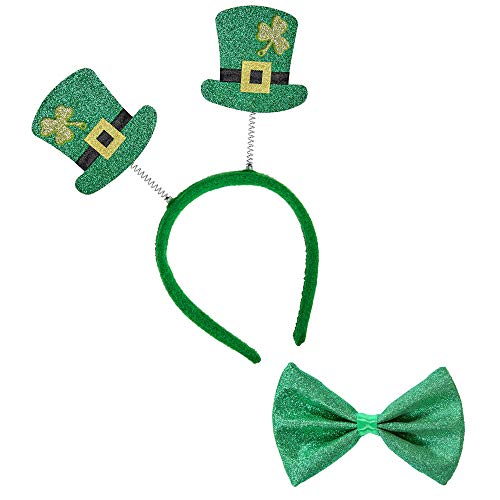 "St. Patrick'S Day Set" (Glitter Mini Top Hats Head Bopper & Bow Tie) -