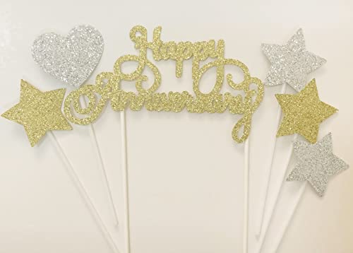 Ailexi 6 Conteggi Toppers Per Decorare L'Anniversario Della Laurea Di Nozze - Happy Anniversary Oro Set