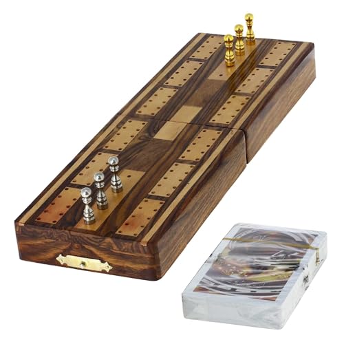 Ajuny Gioco Da Tavolo Tradizionale In Legno Cribbage Con Pioli E Carte In Metallo Con Spazio Di Archiviazione Dimensioni Scheda 5X3,25X2 Pollici