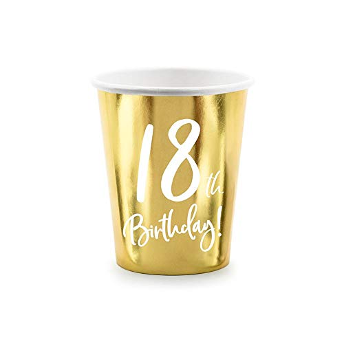 18 Pz Bicchiere Festa Compleanno 18 Anni Colore Oro 220 Ml