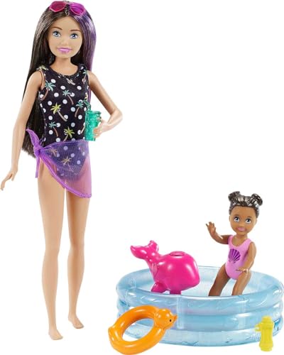 Barbie Bambola Skipper Babysitter E Bambina Con Costume Cambia Colore, Piscinetta E Accessori, Giocattolo Per Bambini 3+Anni, Grp39